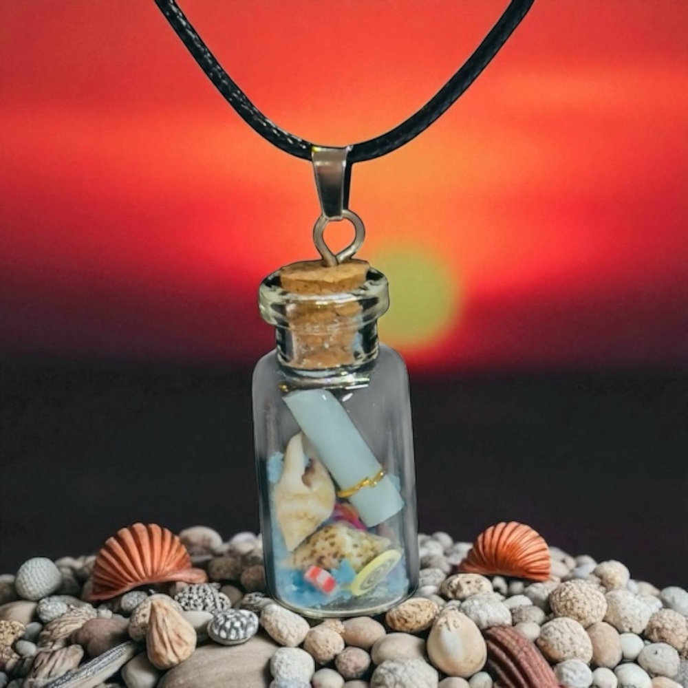 UNBRANDED Blue Fluorescent Sand DRIFT Bottle SEASHELL Necklace #1 - Picture 5 of 9